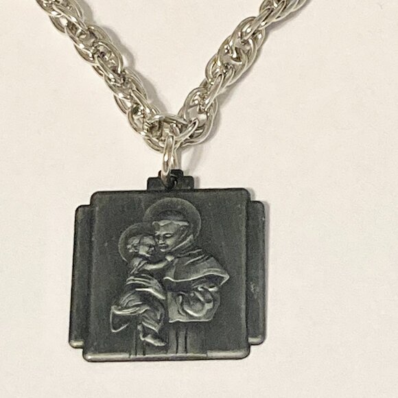 Vintage St. Saint Anthony of Padua Pendant Necklace Silver Plated Christian 19" - Picture 4 of 10